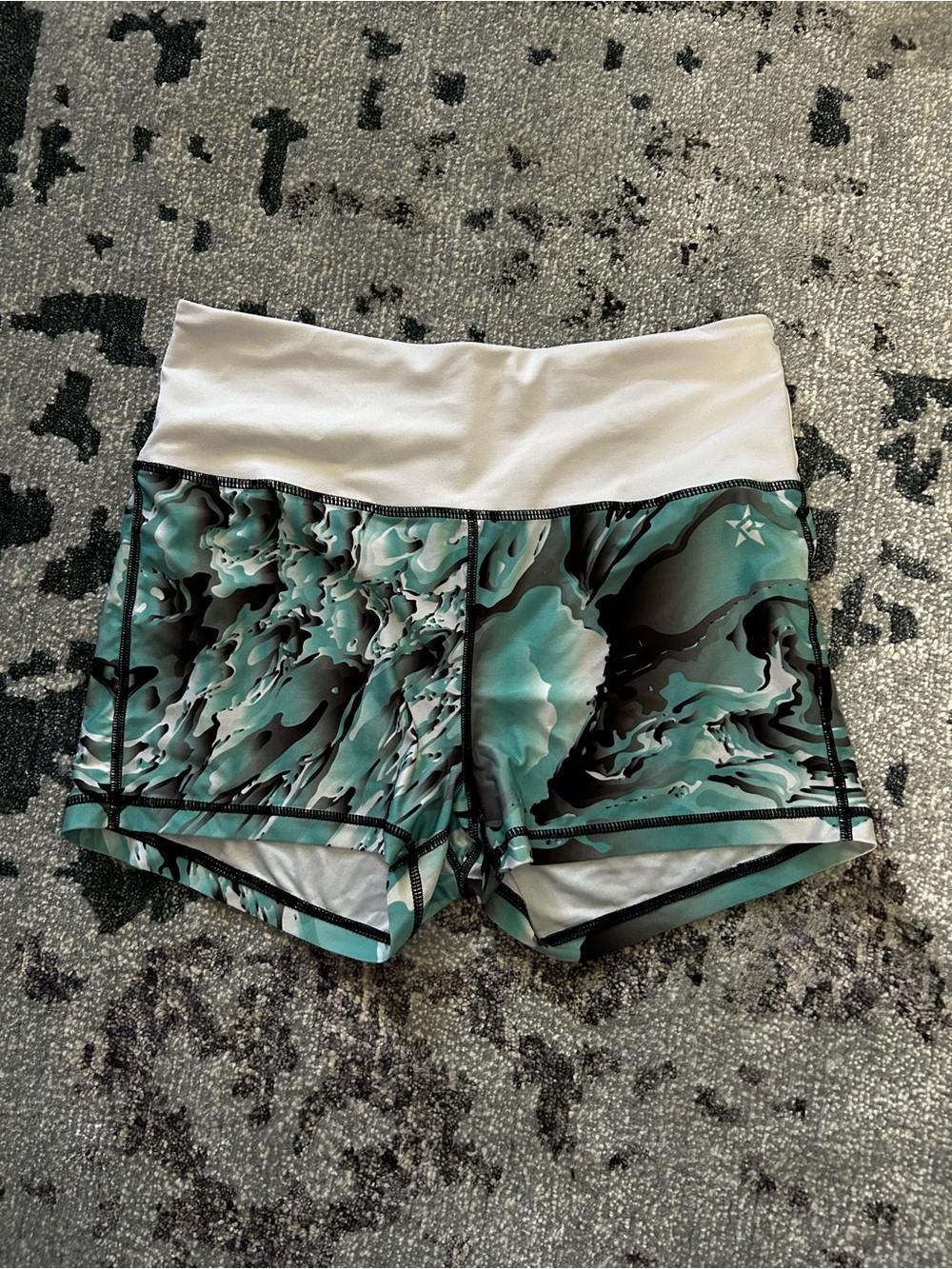 Rebel athletics Women's Teal Marble Shorts with White Waistband